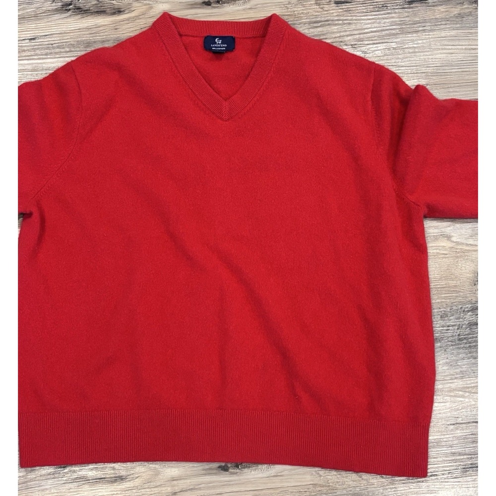 LANDS END 100% Cashmere V Neck Pullover Men's Sweater Red XXL Grandpa Timeless - Picture 9 of 13